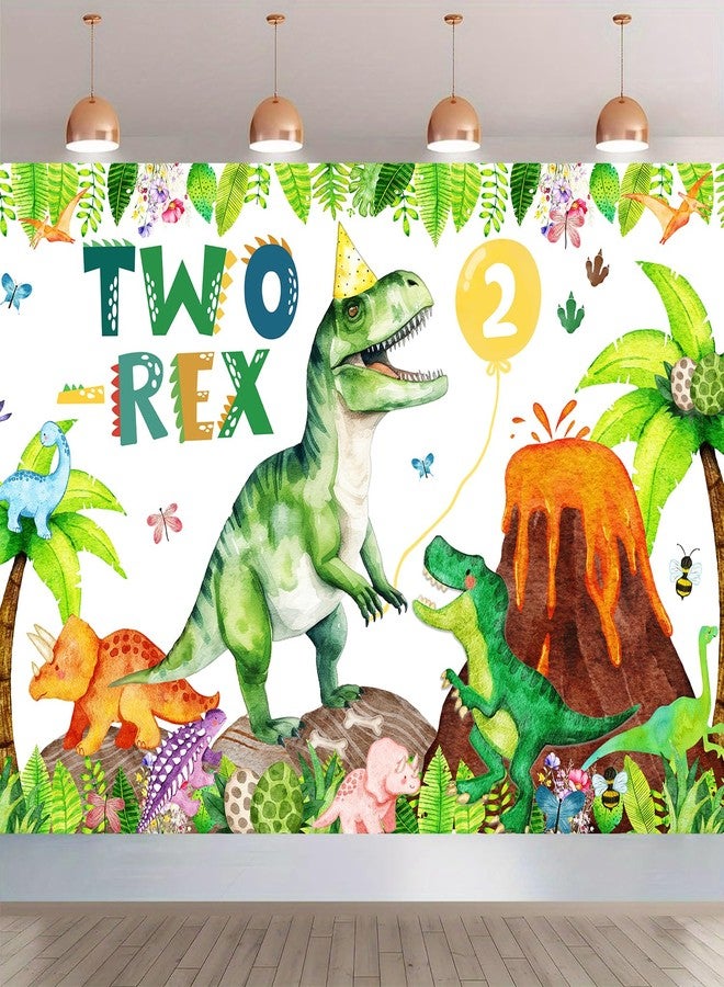 BIGKEOKI Two Rex Birthday Backdrop Banner for Boys Dinosaur 2nd Bday Decorations Jungle T-rex Dino Photography Background Dino Themed 2 Year Old Birthday 2 Rex Dino Bday Party Supplies Decor (Green Dino 2nd) - Image 1